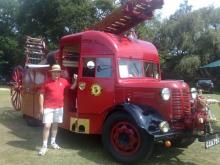 A close up view of a vintage fire engine